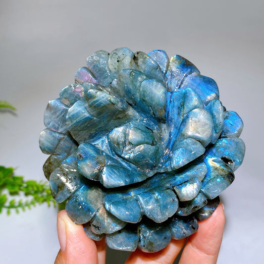 Hand Carved Unique Natural Labradorite Flowewr Carving with Flash Crystal Healing Bulk Wholesale
