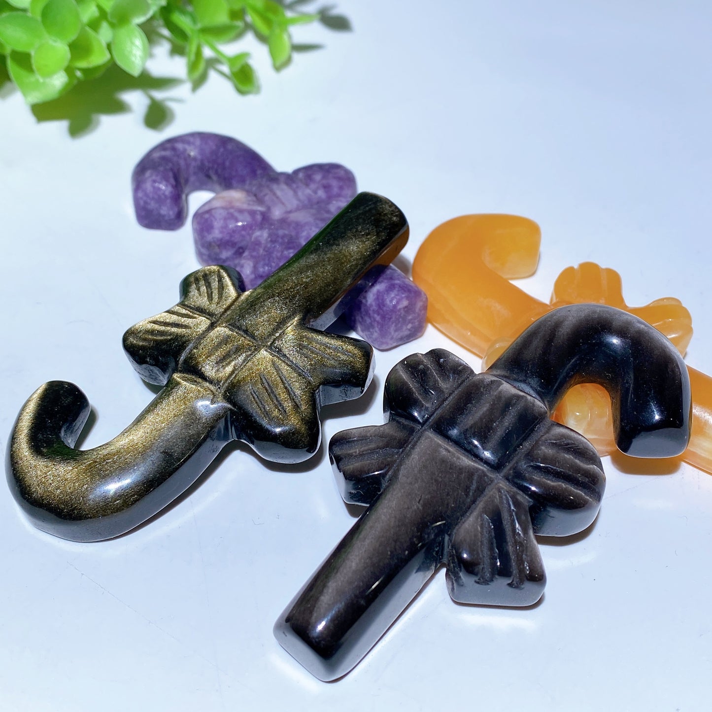 3.1"-3.3" Mixed Crystal Candy Cane Carvings Crystal Healing Bulk Wholesale