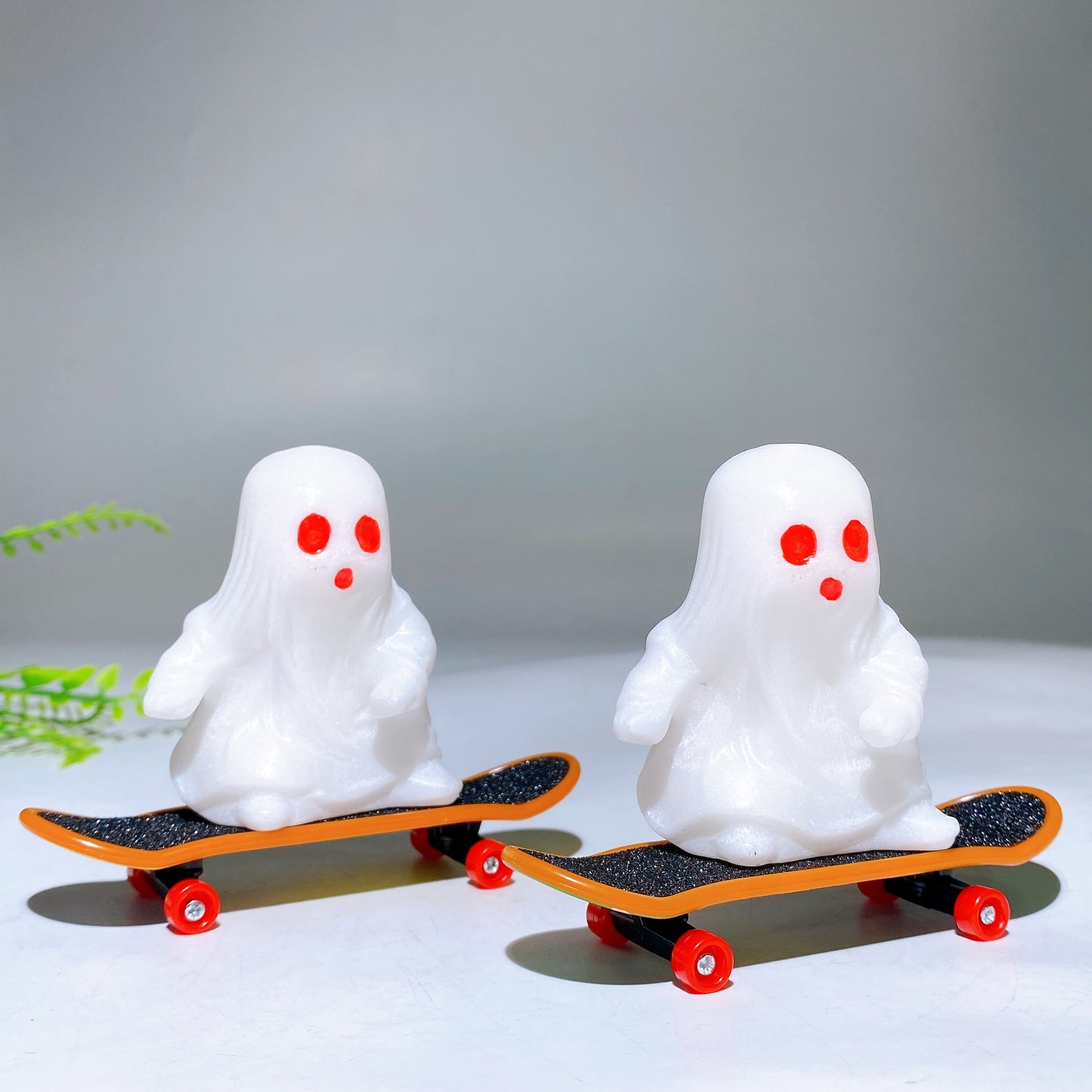 2.3" White Jade Ghost Carving with Skateboard for Halloween Crystal Healing Bulk Wholesale
