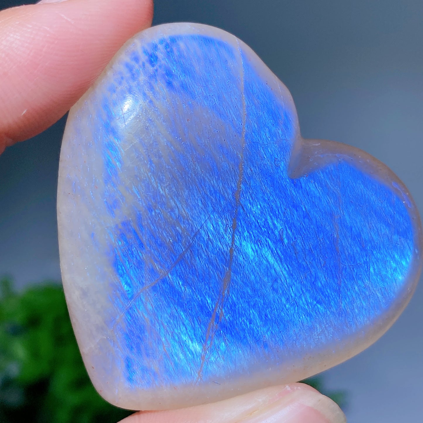 2.0"-2.2" Blue Flash Moonstone Heart Palm Crystal Healing Bulk Wholesale