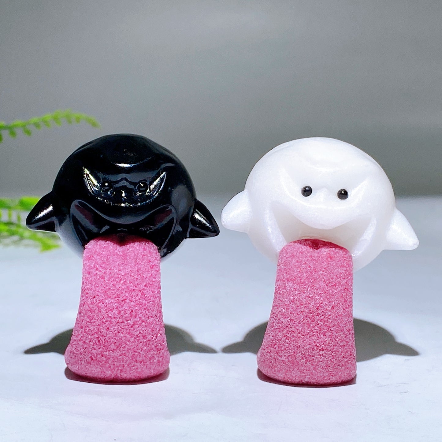 2.3" Black Obsidian White Jade Ghost Carving for Halloween Crystal Healing Bulk Wholesale