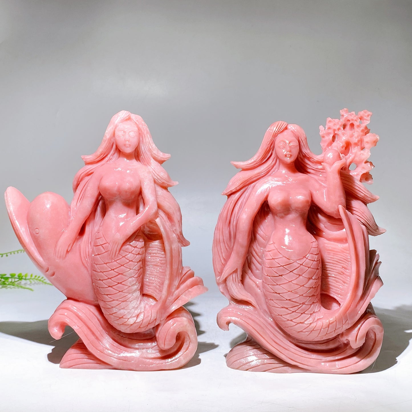 Unique Hand Carved Natural Pink Opal Mermaid Dolphin Coral Wave Free Form Crystal Healing Bulk Wholesale