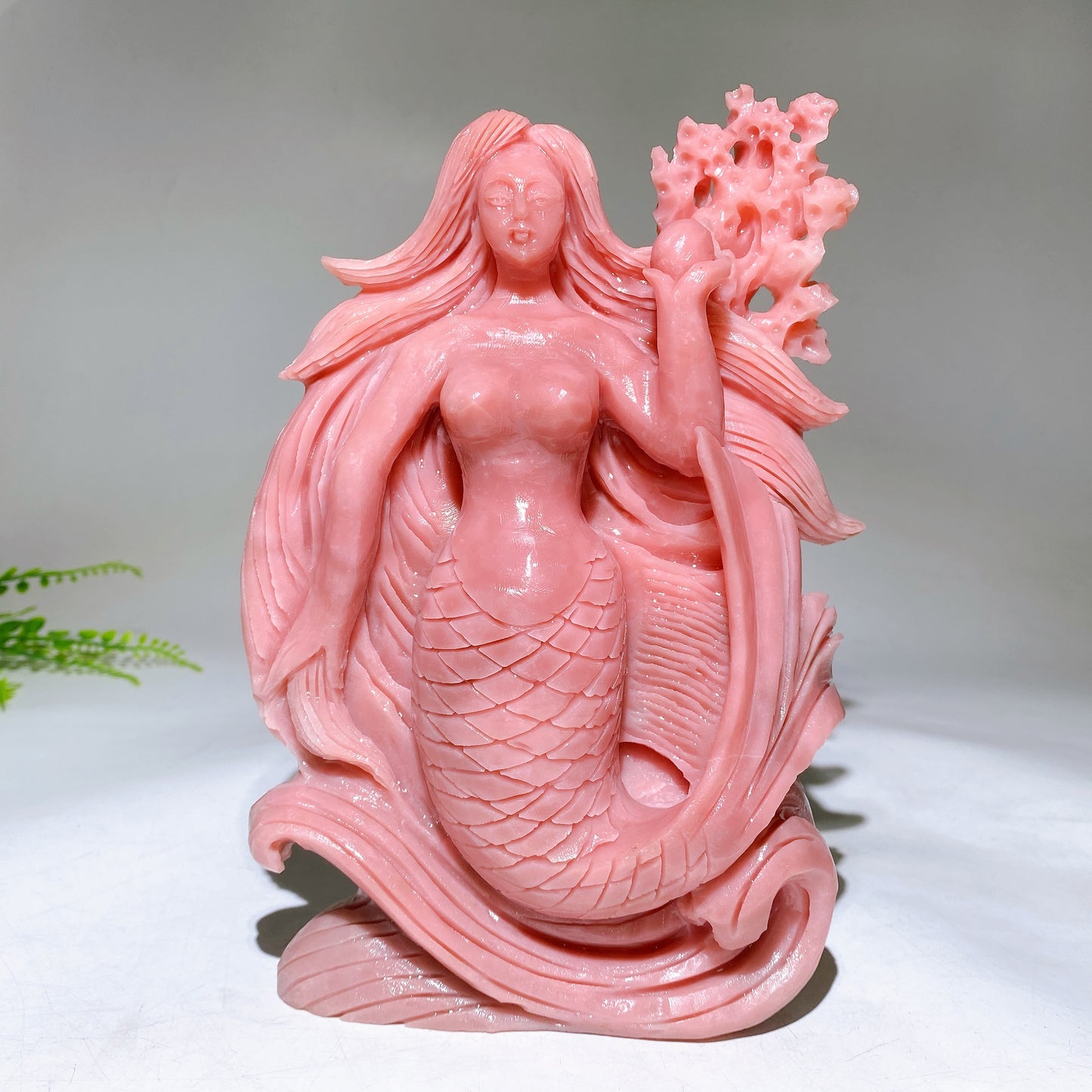 Unique Hand Carved Natural Pink Opal Mermaid Dolphin Coral Wave Free Form Crystal Healing Bulk Wholesale
