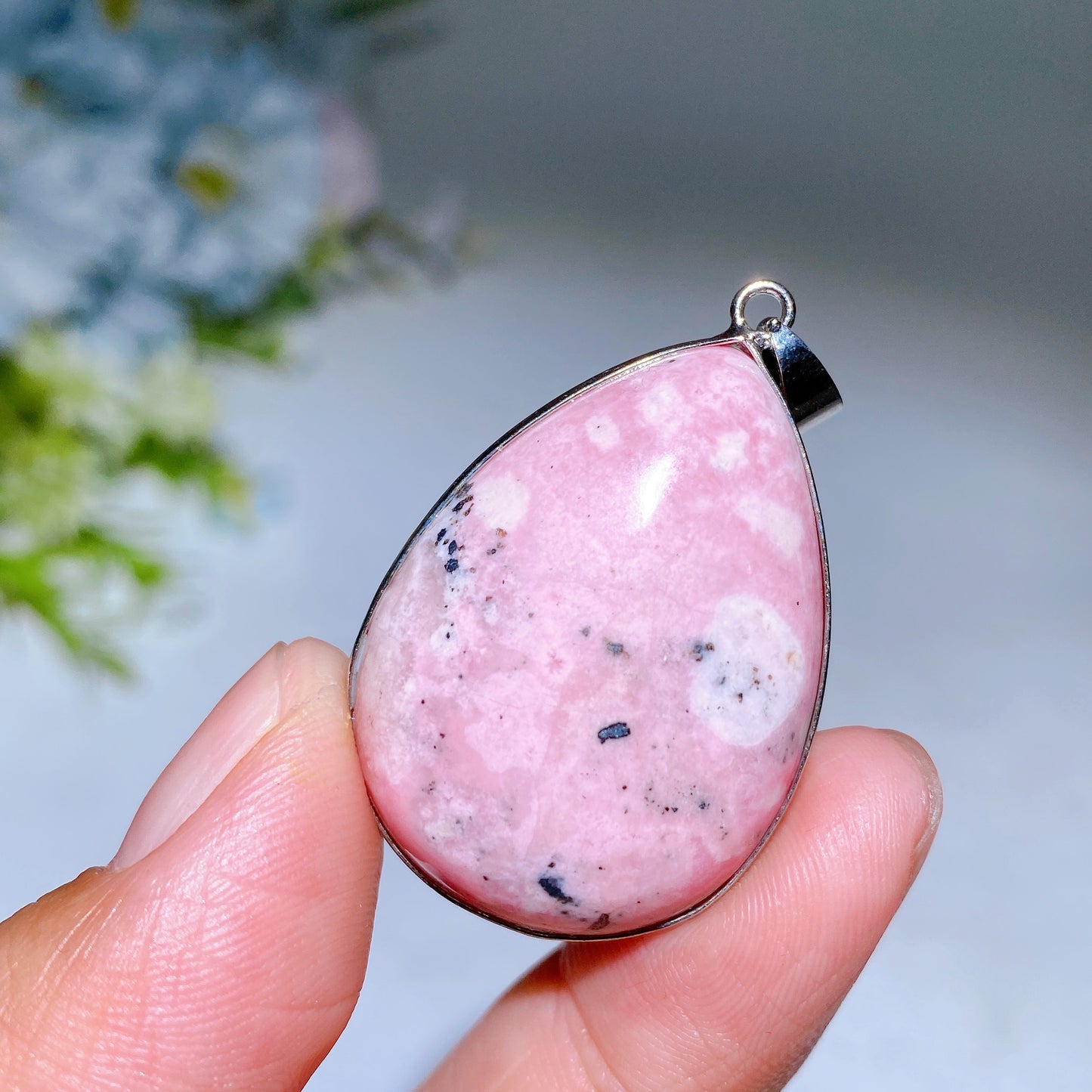 Cooper Silver Plated Peru Rhodonite Drop Shape Pendant Crystal Healing Bulk Wholesale