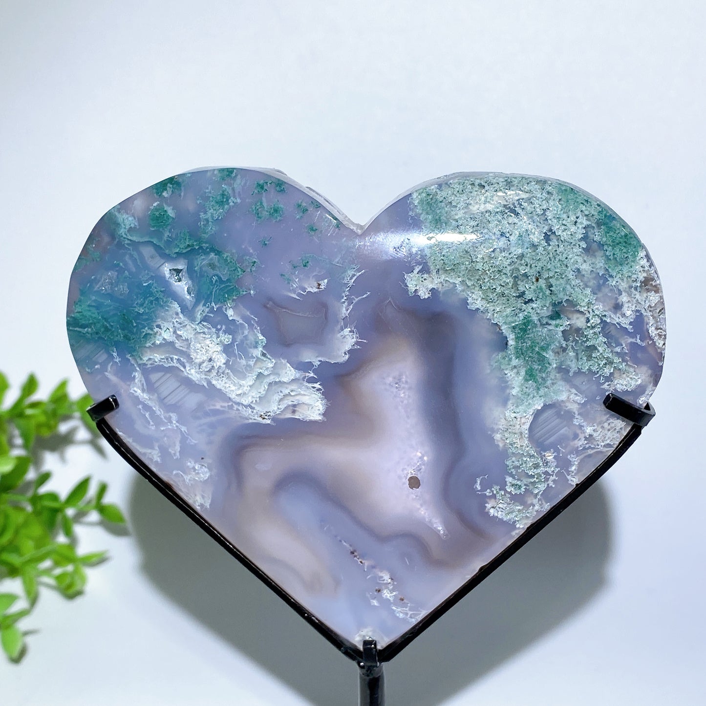 4.0"-6.0" Druzy Moss Agate Heart with Stand Free Form Crystal Healing Bulk Wholesale