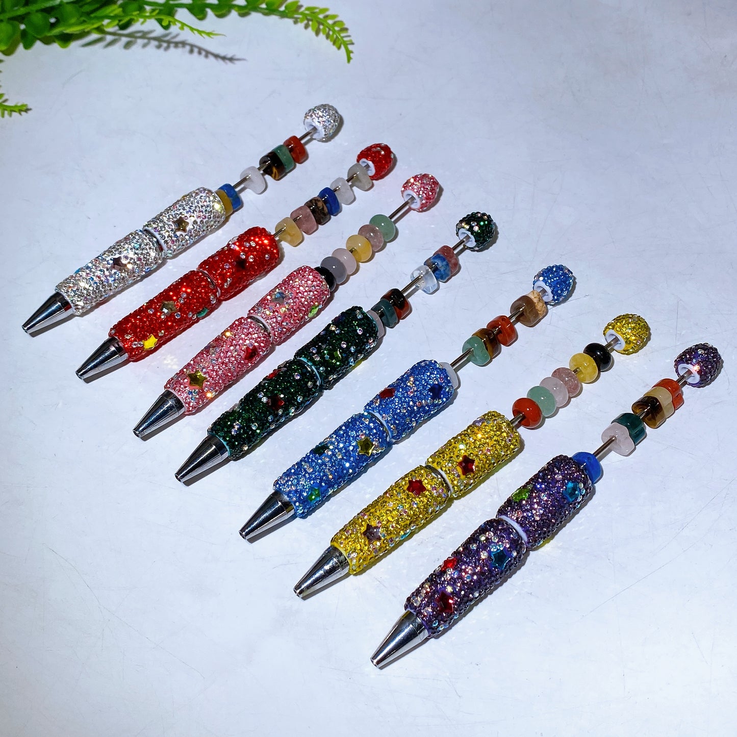 Bling Rhinestone DIY Beadable Twist Ballpoint Pen with Natural Crystal Bead Crystal Healing Bulk Wholesale