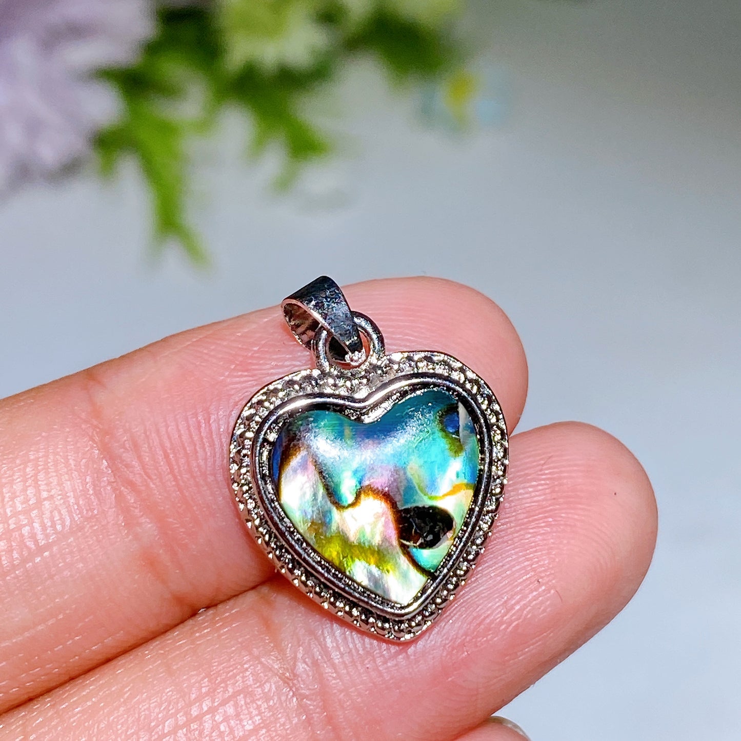Cooper Silver Plated Abalone Shell Heart Pendant Crystal Healing Bulk Wholesale