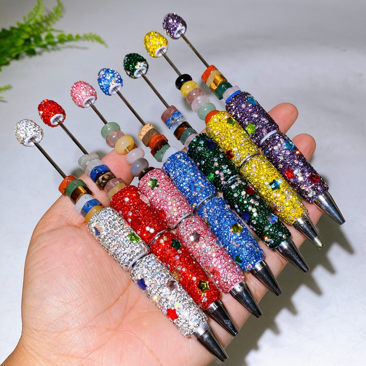 Bling Rhinestone DIY Beadable Twist Ballpoint Pen with Natural Crystal Bead Crystal Healing Bulk Wholesale