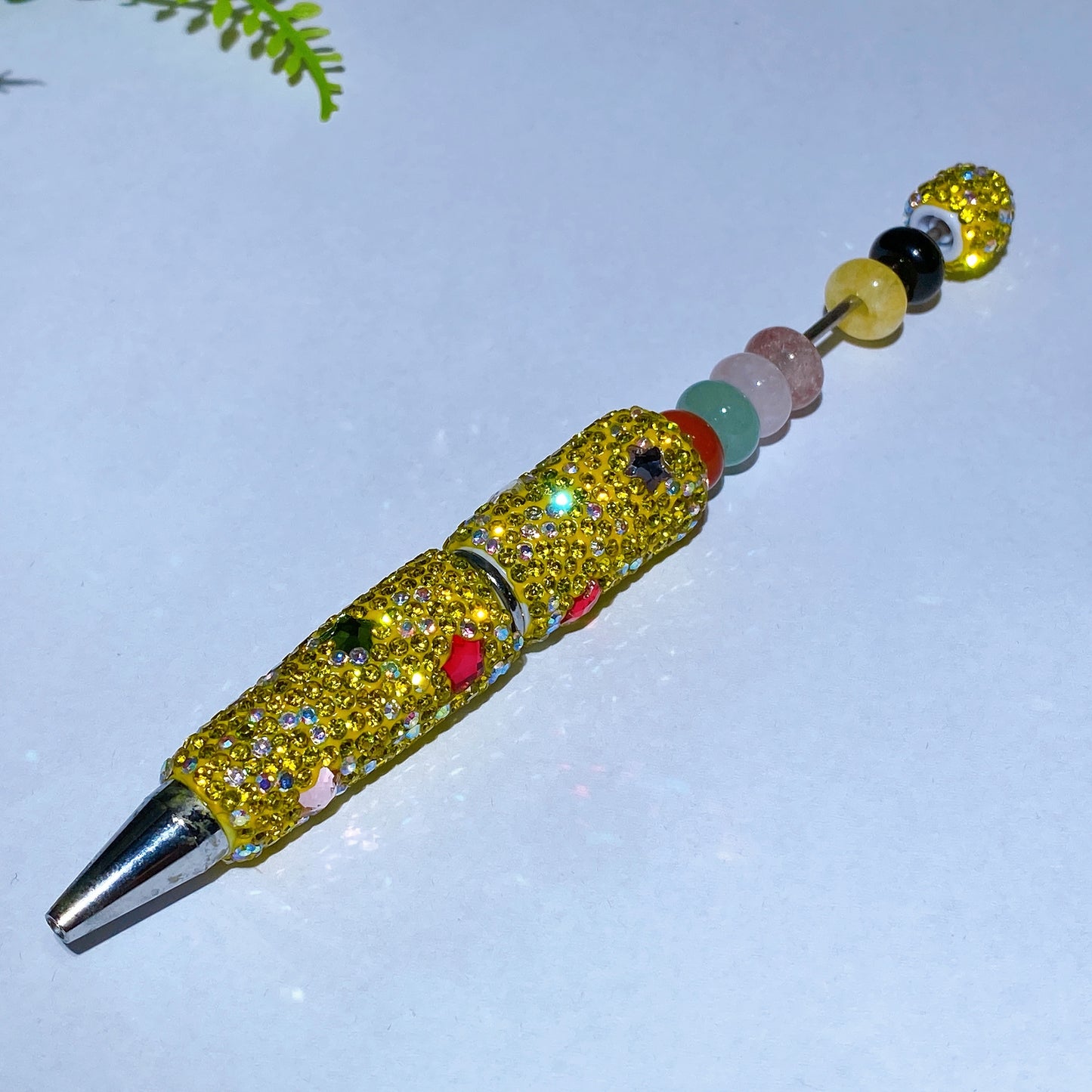 Bling Rhinestone DIY Beadable Twist Ballpoint Pen with Natural Crystal Bead Crystal Healing Bulk Wholesale