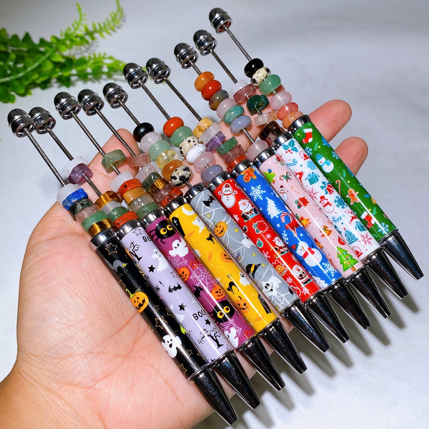 Twist Ballpoint Pen with Natural Crystal Beads for Halloween Christmas Crystal Healing Bulk Wholesale