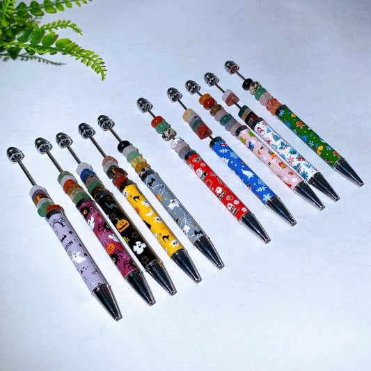 Twist Ballpoint Pen with Natural Crystal Beads for Halloween Christmas Crystal Healing Bulk Wholesale