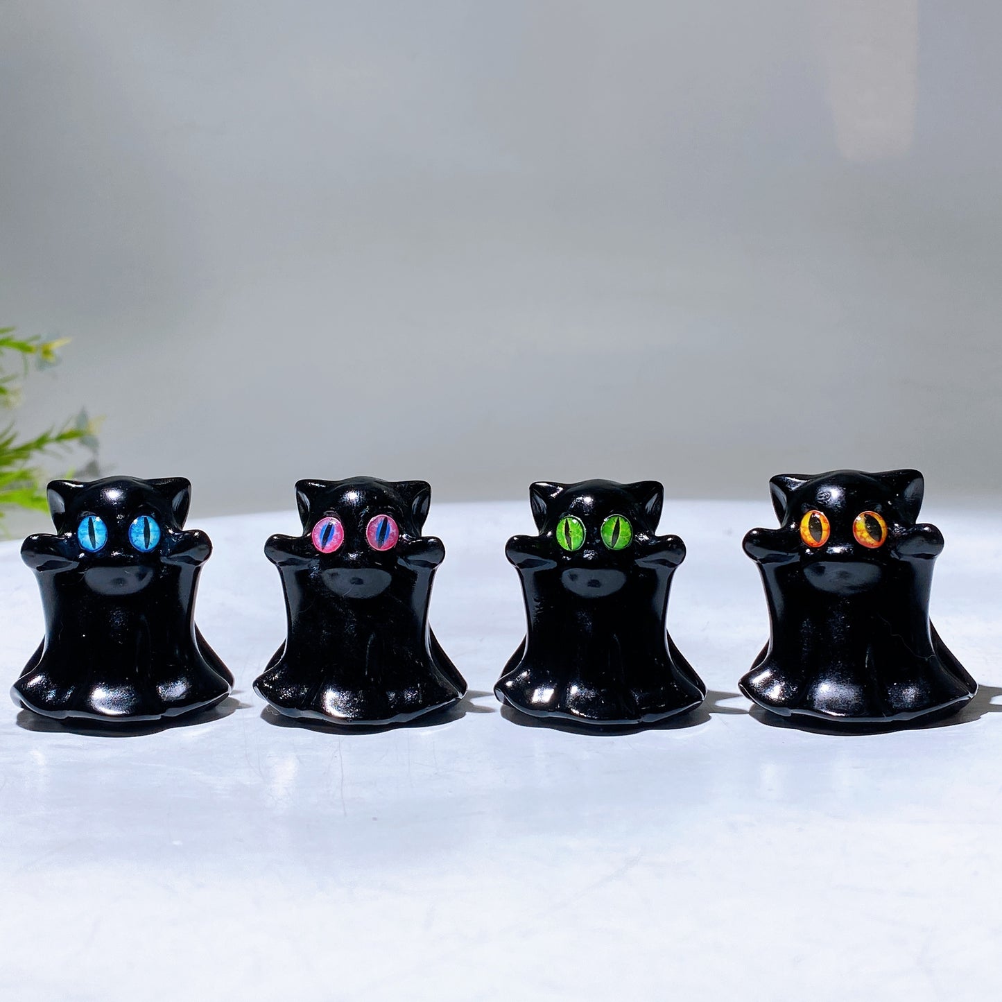 1.6" Black Obsidian Ghost Carving for Halloween Wholesale