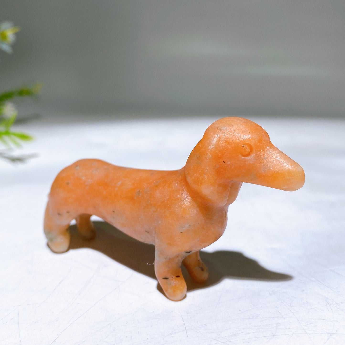 3.1" Natural Crystal Sausage Dog Carving Wholesale