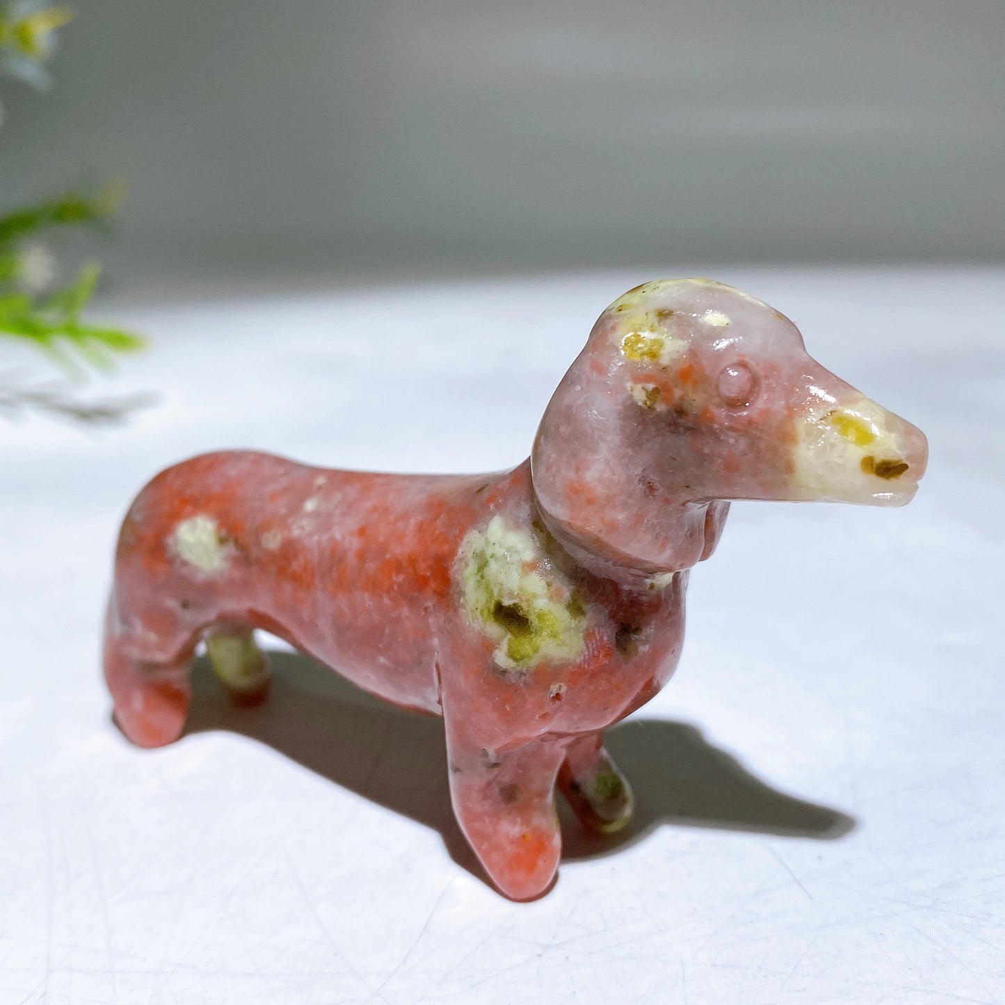 3.1" Natural Crystal Sausage Dog Carving Wholesale
