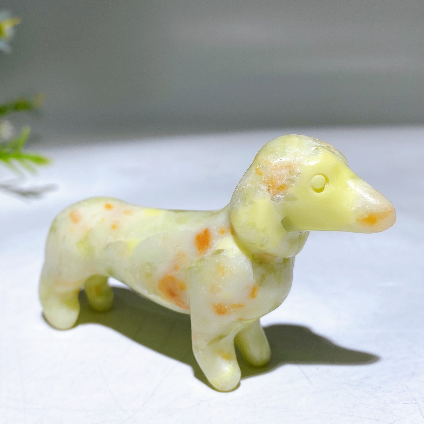 3.1" Natural Crystal Sausage Dog Carving Wholesale