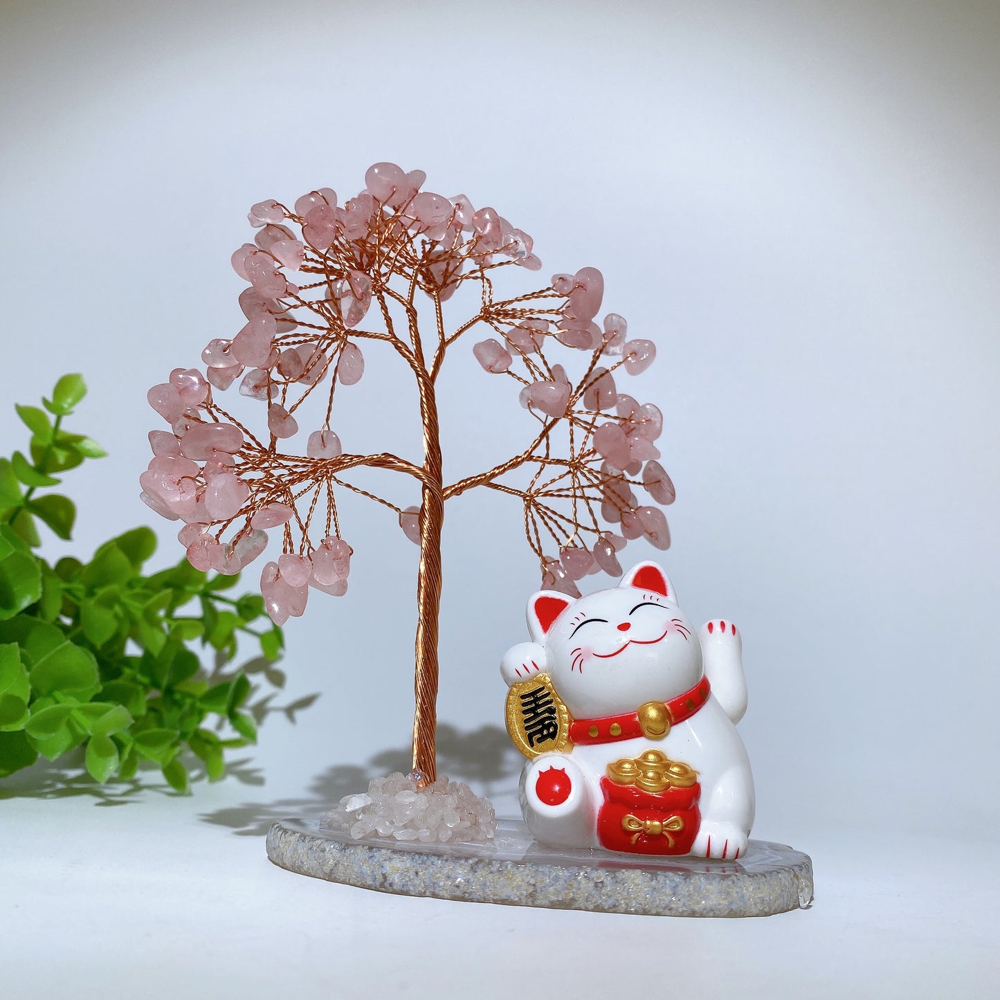 12cm Crystal Chips Fortune Tree with Maneki-neko Free Form Bulk Wholesale