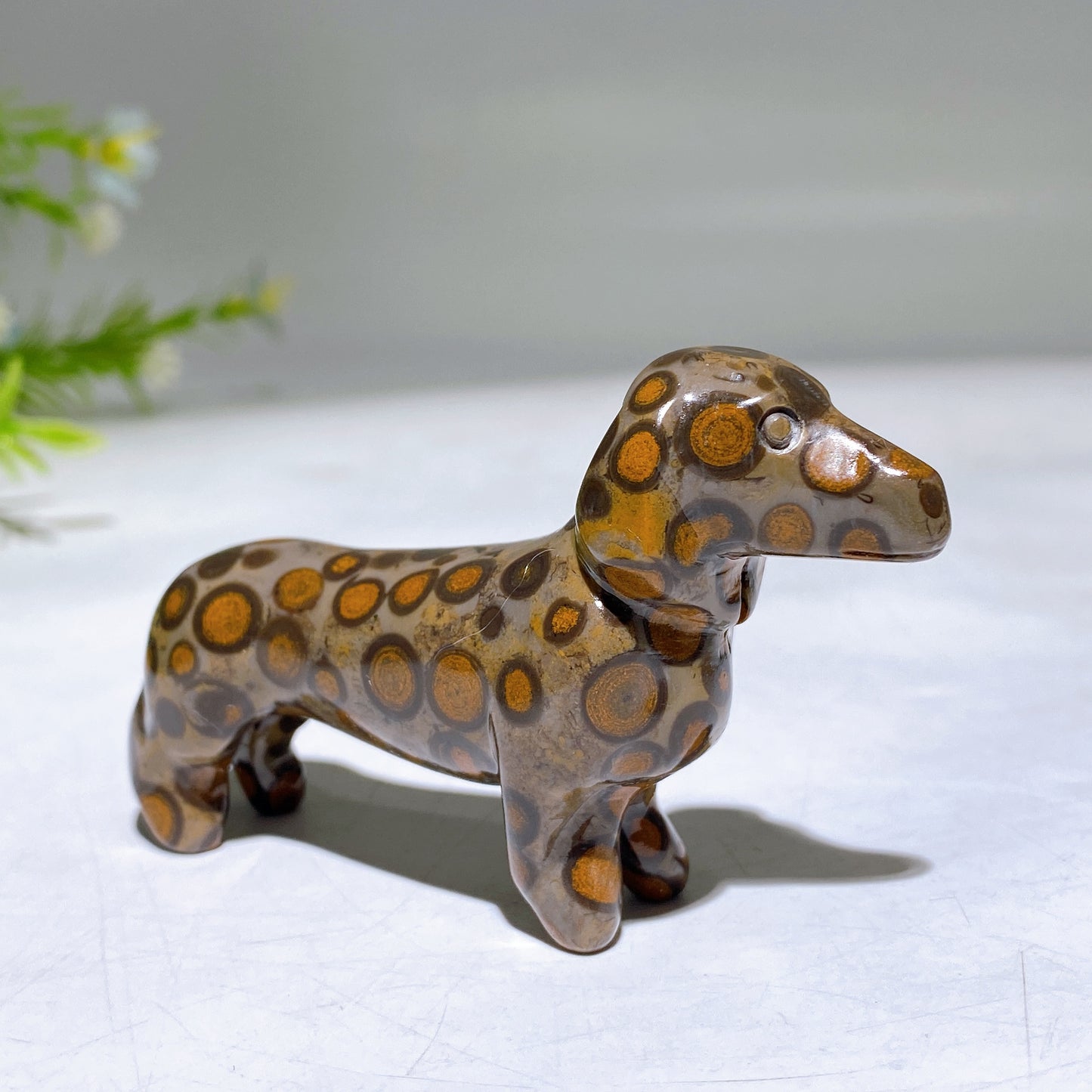3.1" Natural Crystal Sausage Dog Carving Wholesale