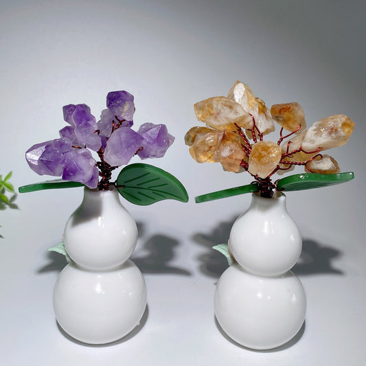 5.0" Ceramic Vase with Amethyst Citrine Flower Free Form Bulk Wholesale