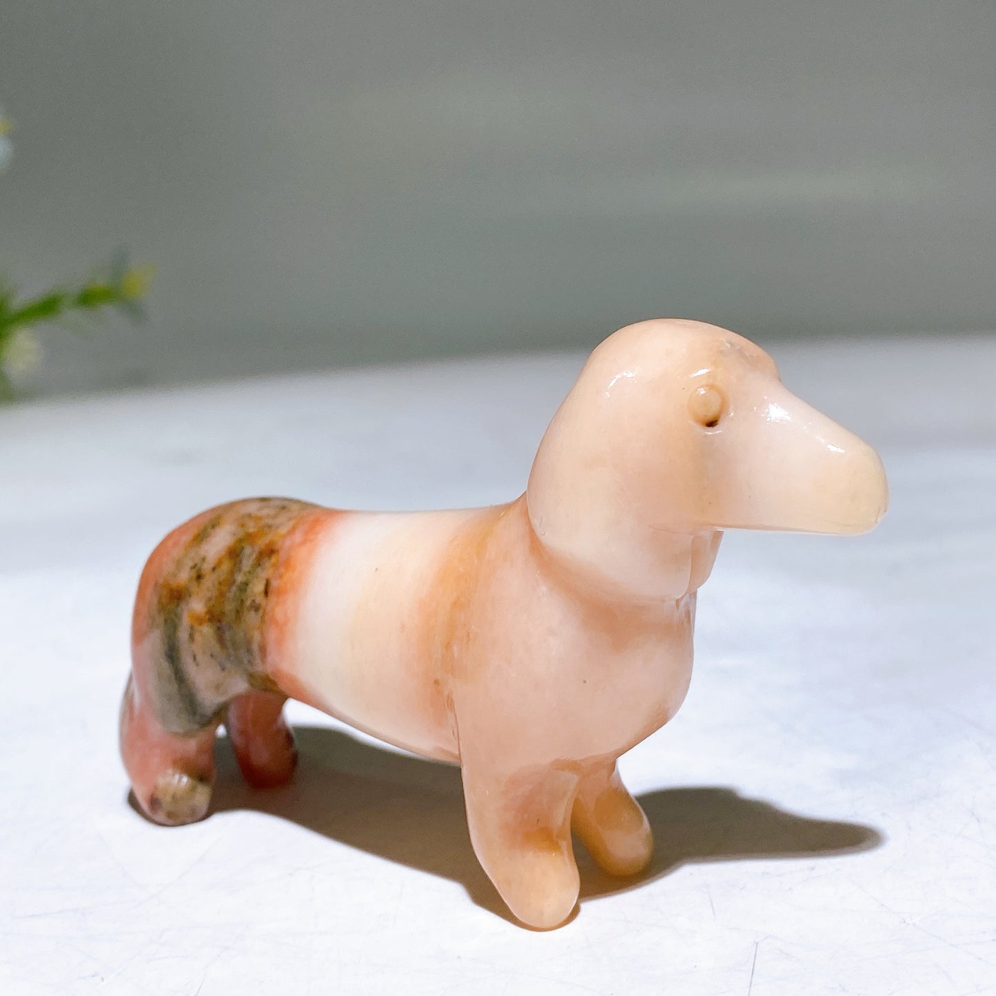 3.1" Natural Crystal Sausage Dog Carving Wholesale