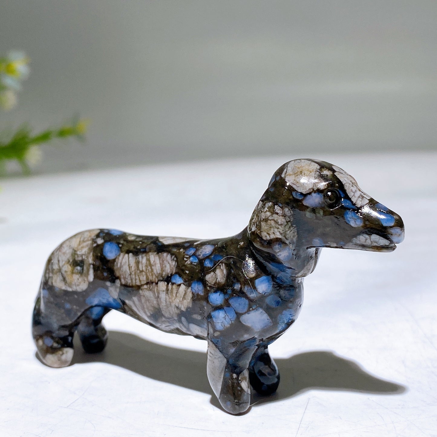 3.1" Natural Crystal Sausage Dog Carving Wholesale