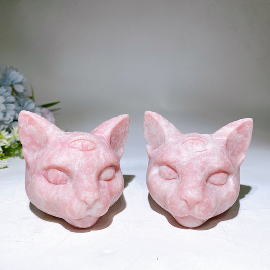 3.3" Pink Opal Cat Carving Crystal Healing Bulk Wholesale