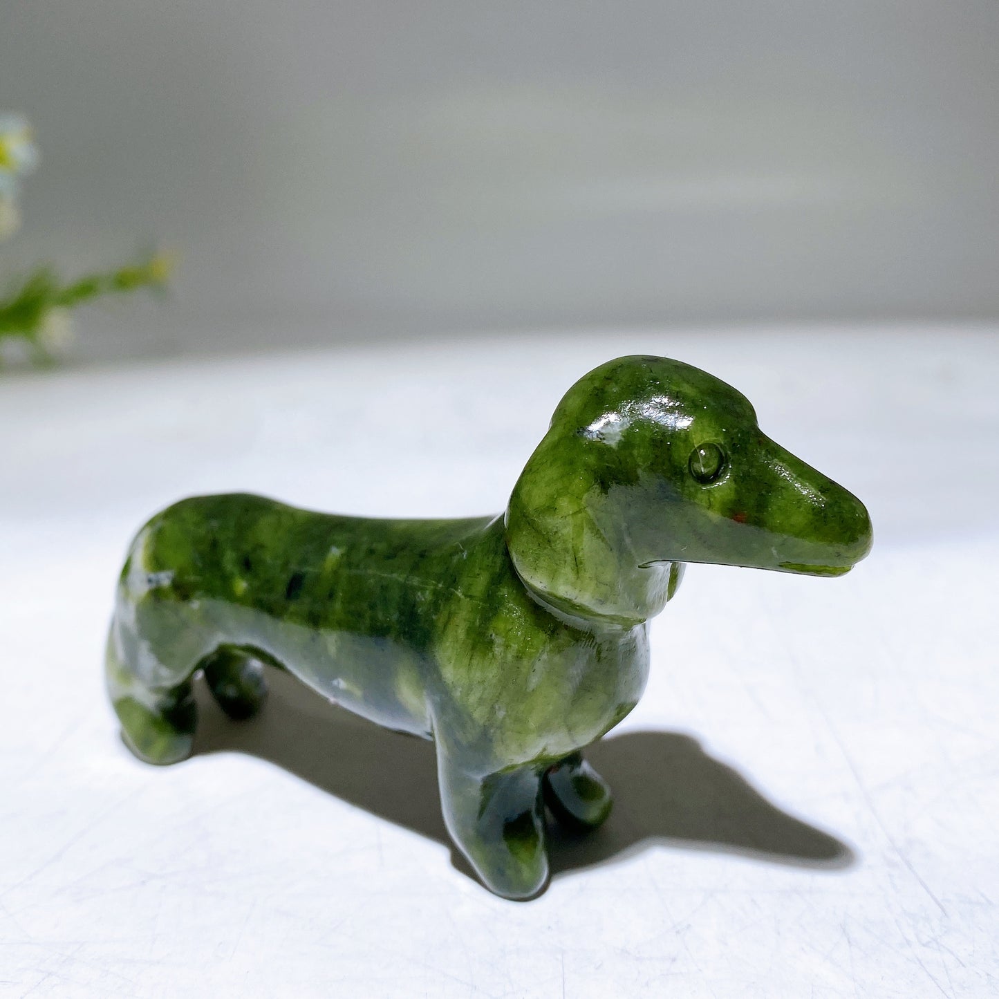 3.1" Natural Crystal Sausage Dog Carving Wholesale