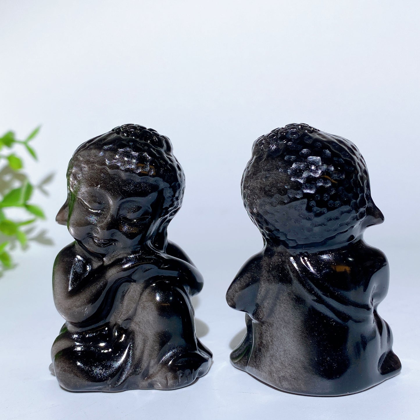 2.5" Silver Obsidian Buddha Carvings Bulk Wholesale