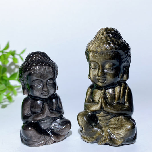 2.4"-2.9" Silver Obsidian Golden Obsidian Buddha Carvings Bulk Wholesale