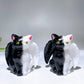 2.7" Half Black Painting White Jade Cat with Wings Carving for Halloween Wholesale