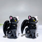 2.7" Half Black Painting White Jade Cat with Wings Carving for Halloween Wholesale
