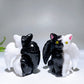 2.7" Half Black Painting White Jade Cat with Wings Carving for Halloween Wholesale
