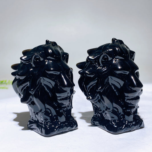 3.2" Natural Black Obsidian Lion Head Carving Wholesale
