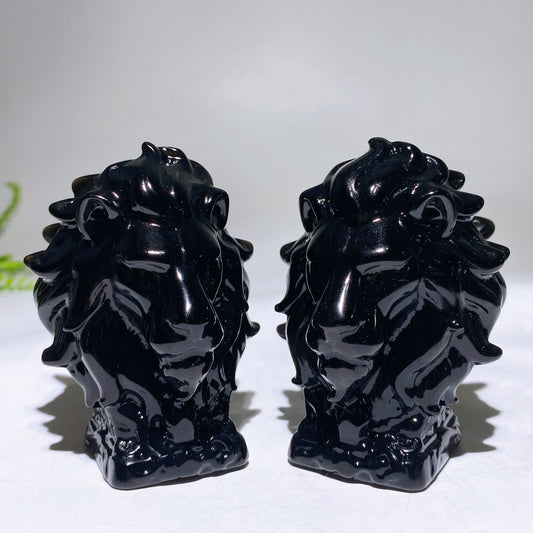 3.2" Natural Black Obsidian Lion Head Carving Wholesale