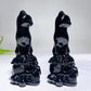 4.0" Natural Black Obsidian Skull Cat Carving for Halloween Wholesale