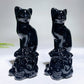 4.0" Natural Black Obsidian Skull Cat Carving for Halloween Wholesale