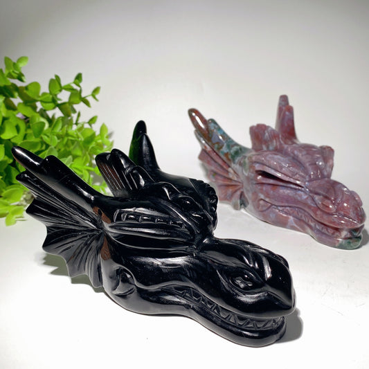 6.5" Black Obsidian Ocean Jasper Dragon  Head Carvings Bulk Wholesale