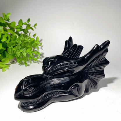 6.5" Black Obsidian Ocean Jasper Dragon  Head Carvings Crystal Healing Bulk Wholesale