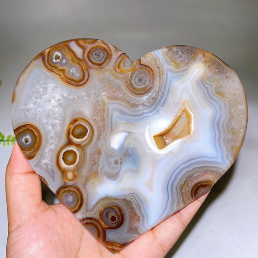 Natural Unique Druzy Banded Agate Heart Crystal Carving