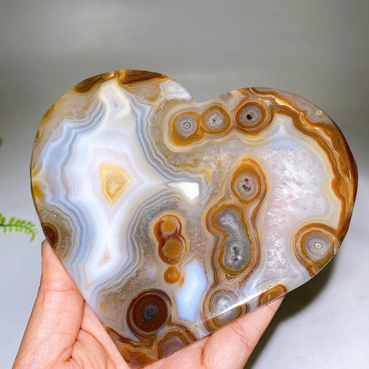 Natural Unique Druzy Banded Agate Heart Crystal Carving
