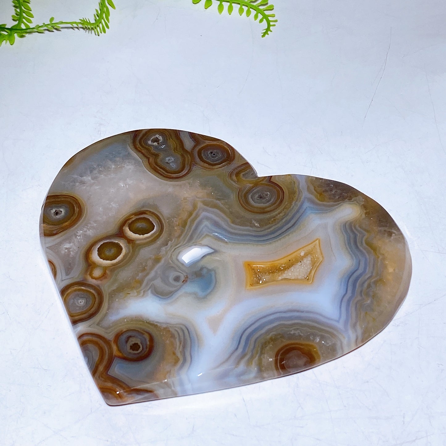 Natural Unique Druzy Banded Agate Heart Crystal Carving