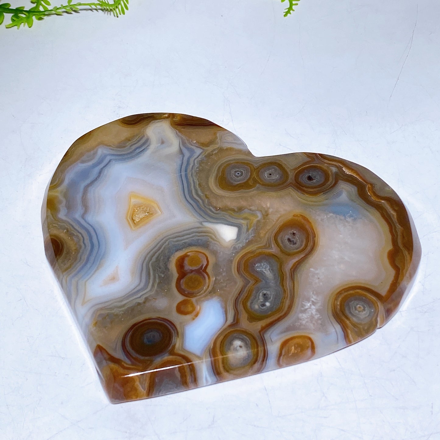 Natural Unique Druzy Banded Agate Heart Crystal Carving