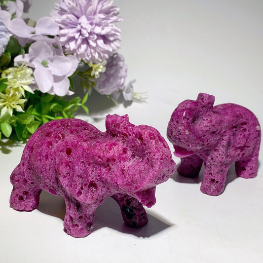 4.0" UV Reactive Honeycomb Ruby Caclcite Elephant Carvings Bulk Wholesale