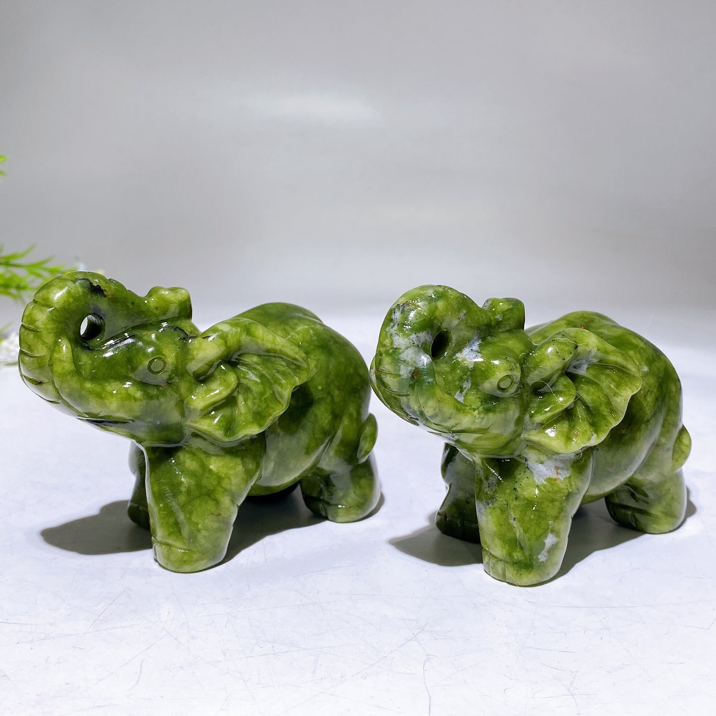 3.7" Natural Serpentine Elephant Carving Wholesale