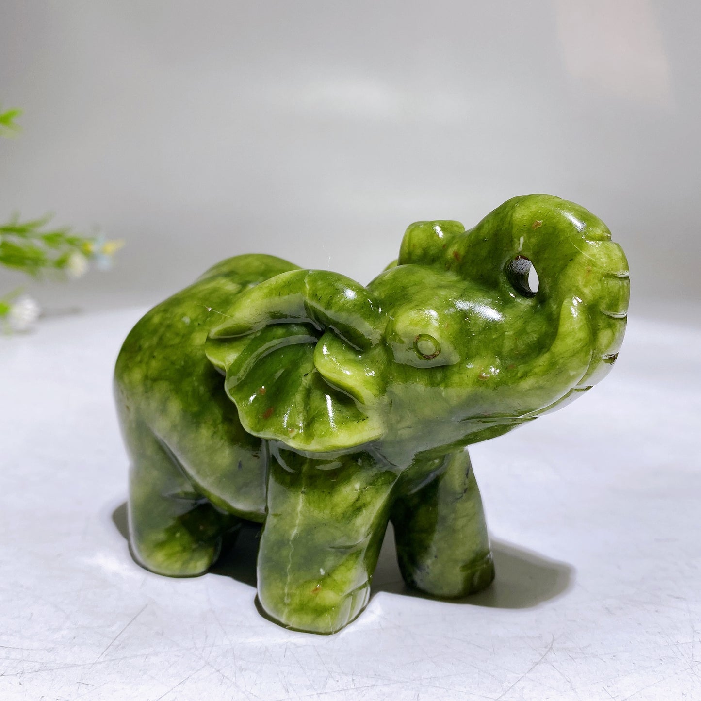 3.7" Natural Serpentine Elephant Carving Wholesale