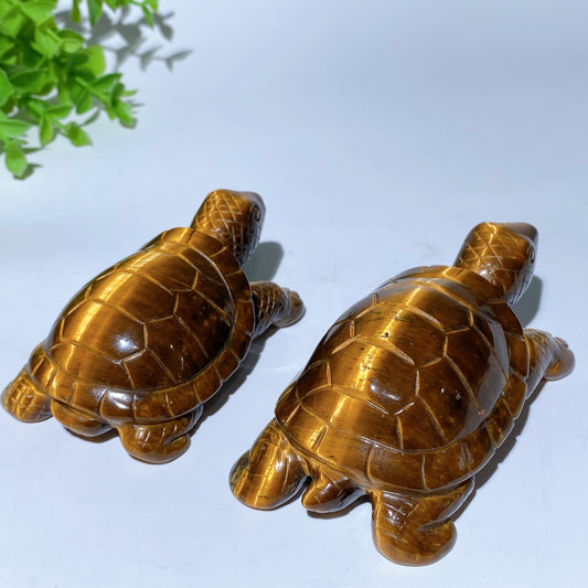 3.2"-3.9" Yellow Tiger's Eye Turtle Carvings Bulk Wholesale