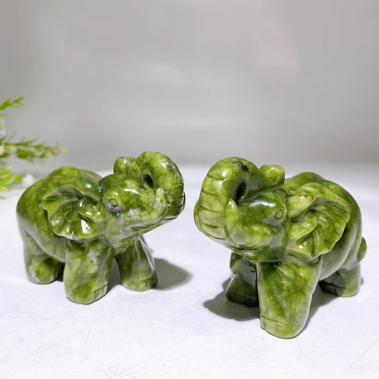 3.7" Natural Serpentine Elephant Carving Wholesale