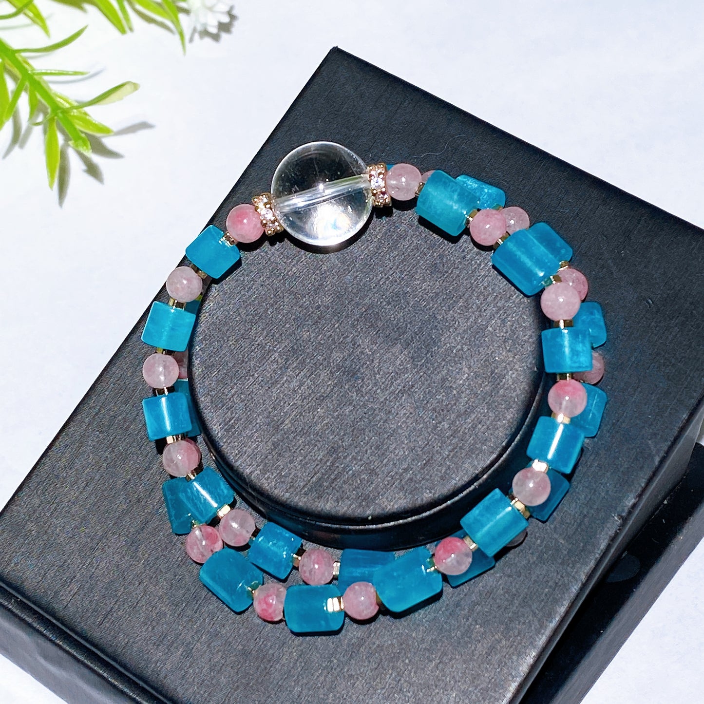 Natural Amazonite Sakura Rhodonite Clear Quartz Bracelet Necklace