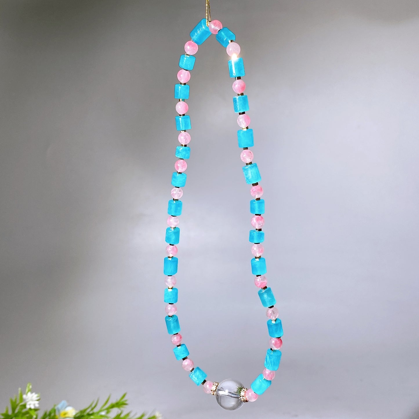 Natural Amazonite Sakura Rhodonite Clear Quartz Bracelet Necklace