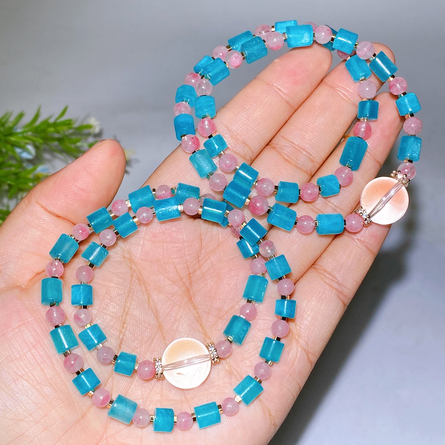 Natural Amazonite Sakura Rhodonite Clear Quartz Bracelet Necklace