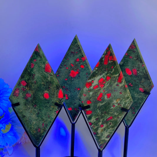 5.0" UV Reactive Ruby In Fuchsite Rhombus Slab with Stand Bulk Wholesale